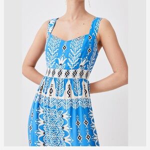 Karen Millen Blue and White Petite Placement Print Tiered Maxi Dress